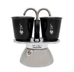 Bialetti Mini Express - Espressokocher-Set (Induktion) - silber + 2 Becher in schwarz