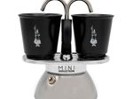 Bialetti Mini Express - Espressokocher-Set (Induktion) - silber + 2 Becher in schwarz