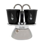 Bialetti Mini Express - Espressokocher-Set (Induktion) - silber + 2 Becher in schwarz
