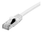 Exertis Connect Patchkabel Cat. 6A, S/FTP (PiMF), halogenfrei, mit Rastnasenschutz, weiß, 0,15 m