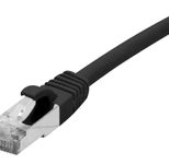 Exertis Connect Patchkabel Cat. 6A, S/FTP (PiMF), halogenfrei, mit Rastnasenschutz, schwarz, 0,3 m