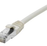 Exertis Connect Patchkabel Cat. 6A, S/FTP (PiMF), halogenfrei, mit Rastnasenschutz, grau, 0,15 m