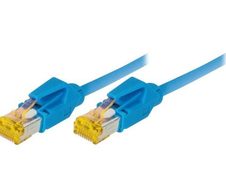 Tecline Patchkabel Cat. 6A (ISO/IEC), S/FTP (PiMF), halogenfrei, mit Rastnasenschutz, blau, 0,5 m