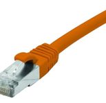 Exertis Connect Patchkabel Cat. 6A, S/FTP (PiMF), halogenfrei, mit Rastnasenschutz, orange, 0,3 m