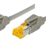 Tecline Patchkabel Cat. 6A (ISO/IEC), S/FTP, halogenfrei, mit Rastnasenschutz, grau, 0,3 m