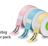 OLYMPIA Etikettenrolle für Etikettendrucker pink, blau, gelb 14 mm x 40 mm