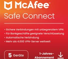 McAfee Safe Connect Premium - Abonnement-Lizenz (1 Jahr) - 5 Peripheriegeräte - Download - ESD - Win, Android, iOS