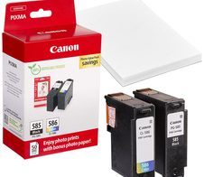Canon Original PG-585 / CL-586 schwarz, color Druckerpatronen + Fotopapier, 2er-Set