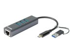 D-Link DUB-2332, USB-C/USB auf Gigabit Ethernet Adapter mit 3 USB 3.0 Ports