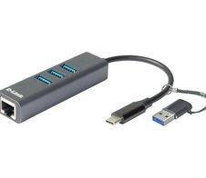 D-Link DUB-2332, USB-C/USB auf Gigabit Ethernet Adapter mit 3 USB 3.0 Ports