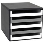 M&M Schubladenbox für DIN A4, weiß/grau, mit 5 Schubladen