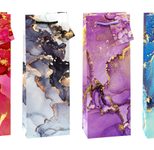 TSI Geschenktüten für Flaschen MARMOR blau, rot, helllila, dunkellila 12,0 x 36,0 cm, 12 St.