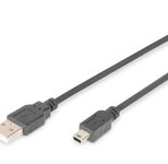 Digitus USB 2.0 Anschlusskabel, Typ A - mini B (5pin) St/St, 1.0m, USB 2.0 konform, sw