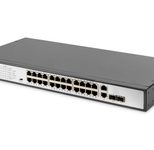 Digitus 24-Port Gigabit PoE Netzwerkswitch, 19 Zoll, unmanaged, 2 Uplink Ports, SFP, 370 W, af/at