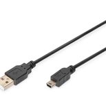 Digitus USB 2.0 Anschlusskabel, Typ A - mini B (5pin) St/St, 1.0m, USB 2.0 konform, sw