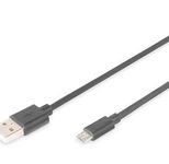 Digitus USB 2.0 Anschlusskabel, Typ A - micro B St/St, 3.0m, USB 2.0 konform, sw