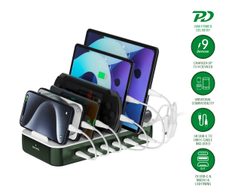 4smarts Ladestation Team 100W 5C/1A inkl. 6 Kabel grün