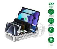 4smarts Ladestation Team 100W 5C/1A inkl. 6 Kabel silber