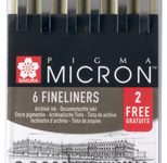 Sakura Pigma Micron Fineliner schwarz 0,2 + 0,25 + 0,3 + 0,35 + 0,45 + 0,5 mm, 4 St. + GRATIS 2 St.