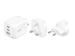 Belkin BoostCharge Pro 70 W 3-Port-GaN-Ladegerät inkl. Reiseadapter-Set, weiß