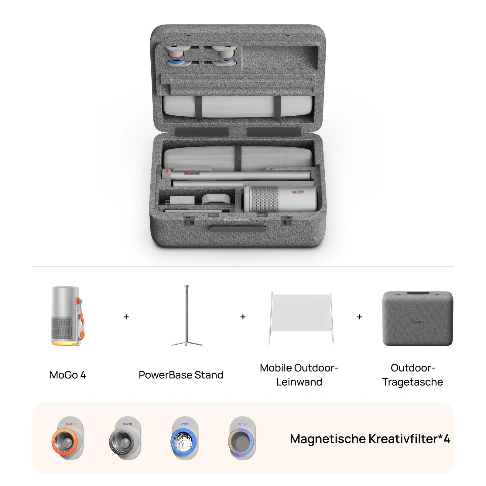 XGIMI MoGo 4 LED Match Night Bundle inkl. Beamer, Google TV, Leinwand, Koffer, Stand, Filter, FC26 Code video preview