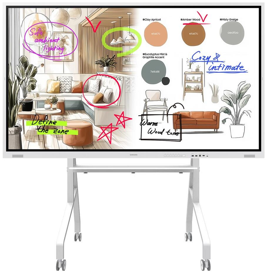 Samsung Flip WM85FX Flipchart 214,63 cm 85 Zoll inkl. Neomounts FL50-525WH1 MOVE Go Rollwagen video preview