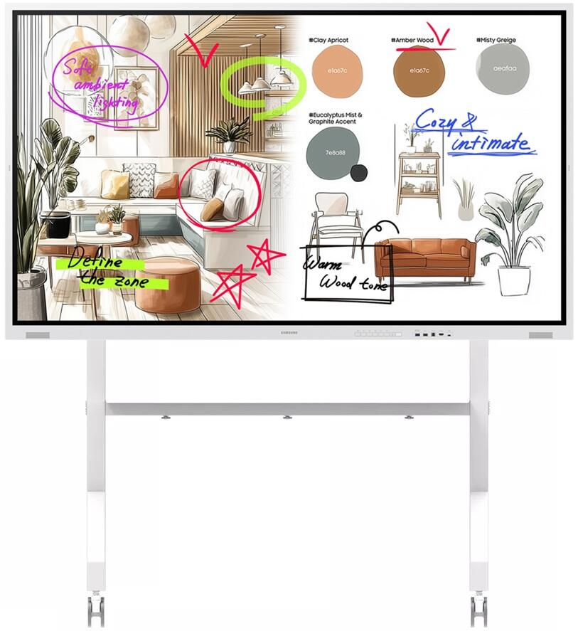 Samsung Flip WM75FX Flipchart 189 cm 75 Zoll inkl. Neomounts FL50-575WH1 MOVE Go XL Rollwagen video preview