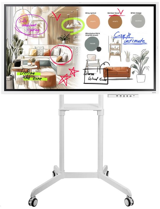 Samsung Flip WM55FX Flipchart 138,7 cm 55 Zoll inkl. Neomounts NS-M1250 Rollwagen rotierbar & Tray CY-TF65BFC video preview