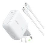 Belkin BoostCharge 100W USB-C GAN Ladegerät mit einklappbarem Stecker, inkl. 1,5m USB-C / USB-C Kabel, weiß