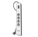 Belkin Steckdosenleiste mit Überspannungsschutz, 4-Fach, 2x USB-A, 2 Meter Netzkabel